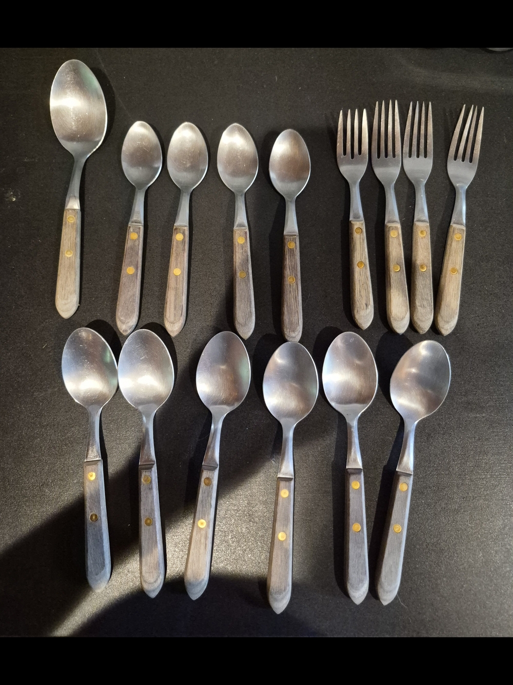 15 Washington Forge TOWN COUNTRY Stainless Wood Flatware MCM Rustic Silverware - Picture 4 of 10